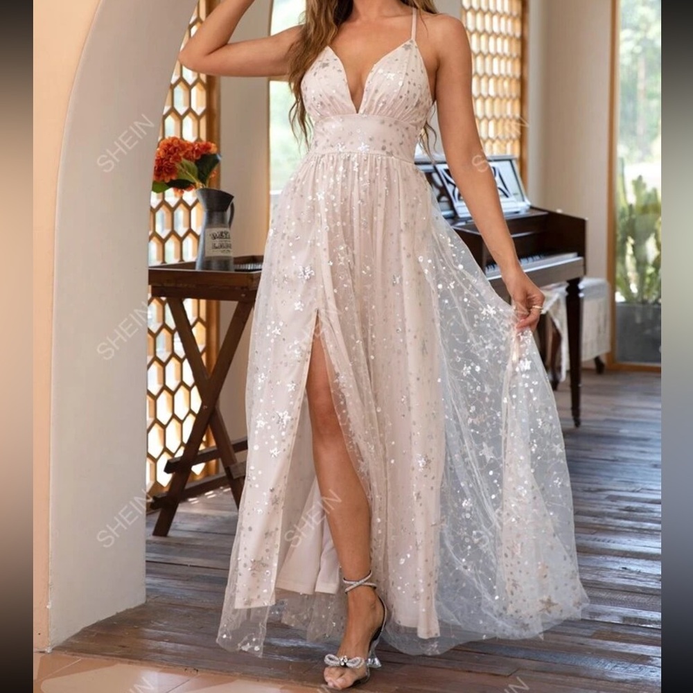 Galaxy sparkly stars beige maxi/long dress